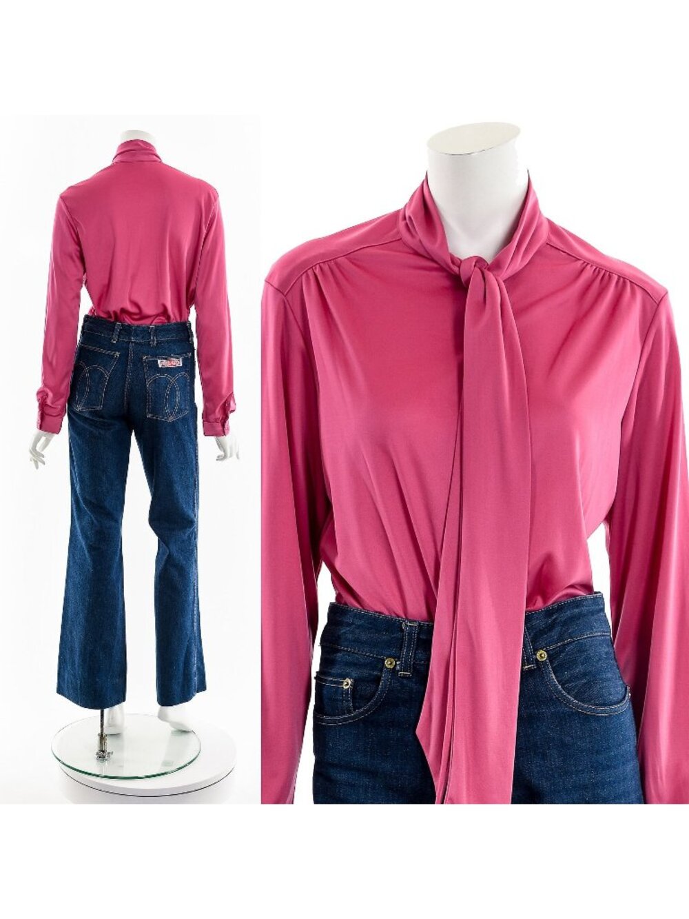 Raspberry Pin Tie Scarf Bow Blouse